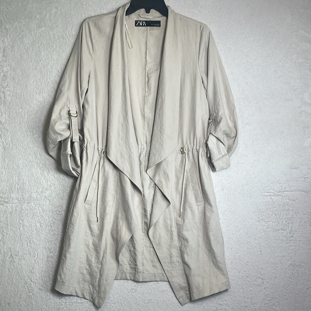 Zara Open Front Drawstring Waterfall Blazer Jacket - Picture 2 of 11